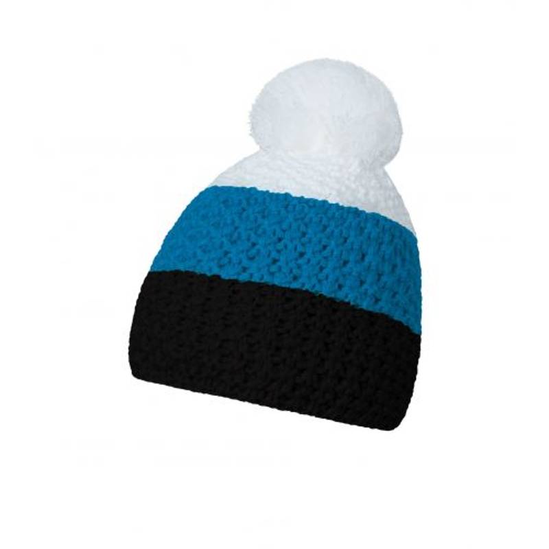 HEJDUK zimní čepice s bambulí, černá, modrá a bílá HEJDUK zimní čepice s bambulí, černá, modrá a bílá